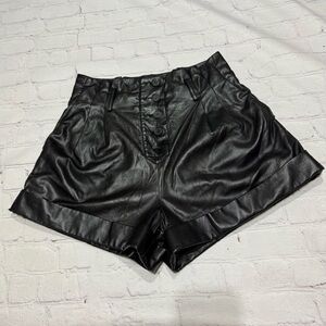 SELF PORTRAIT Black Faux Leather Women's Paper Bag Shorts in size 6 *as is